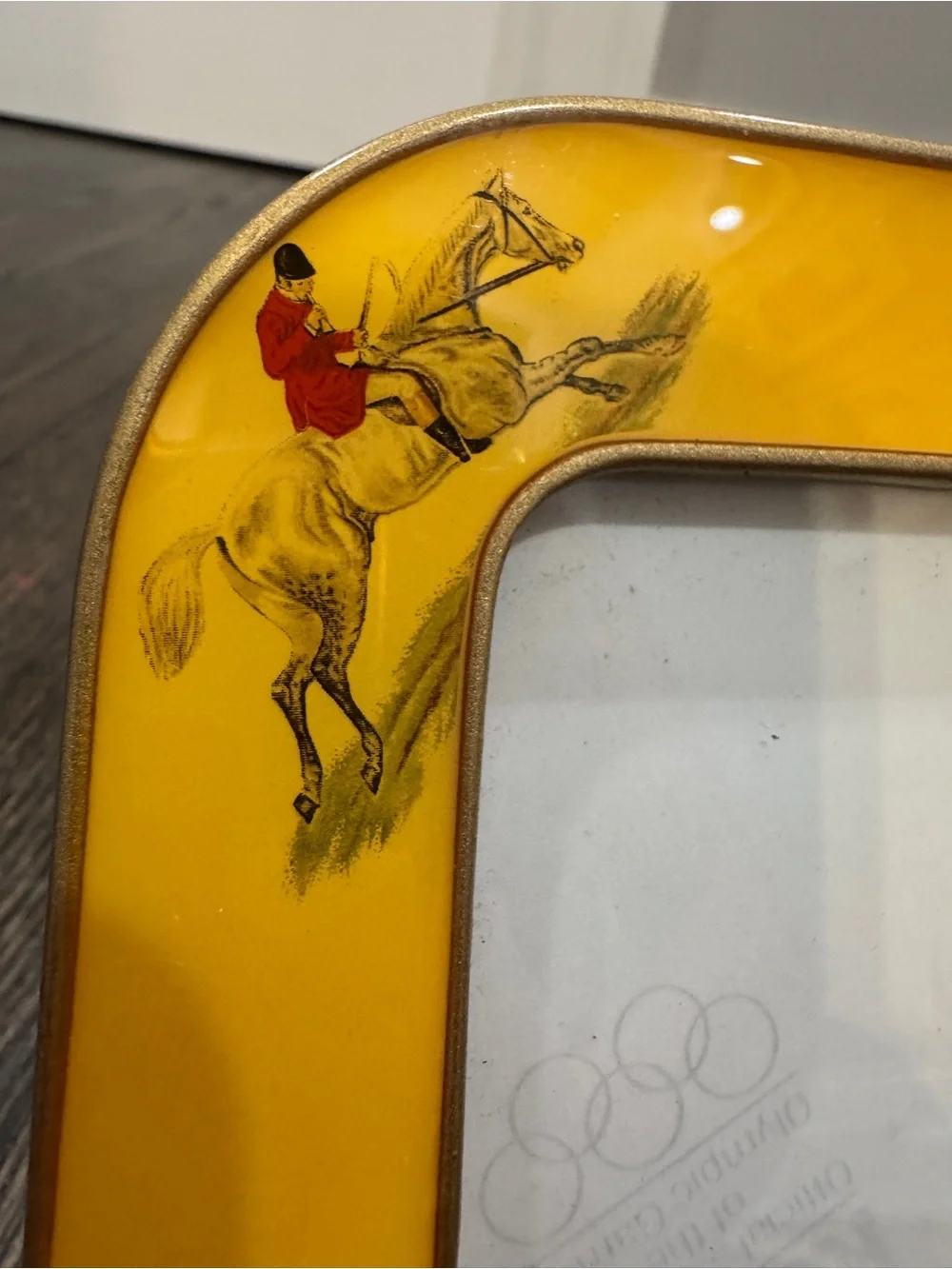 Vintage Fox Hunt Equestrian Enamel Picture Frame 40s